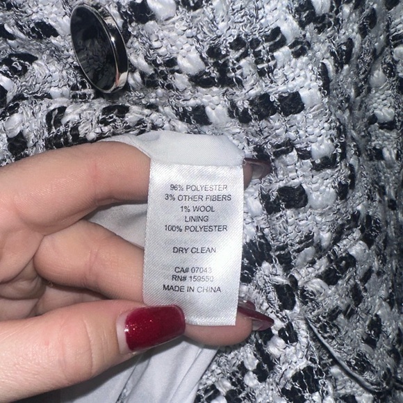 New Rachel Zoe Black White Double Breasted Tweed Button Blazer Jacket Career XS - Picture 6 of 11